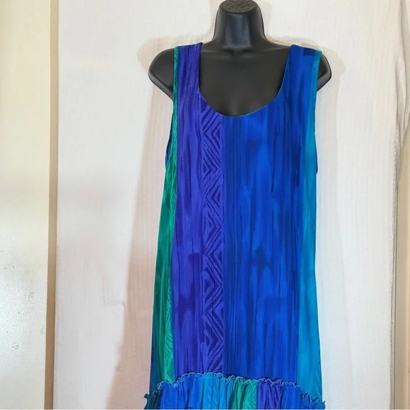 Rare Vintage 100% Rayon Art-to-Wear Tiered Ruffle Tank Maxi Dress - Picture 2 of 15